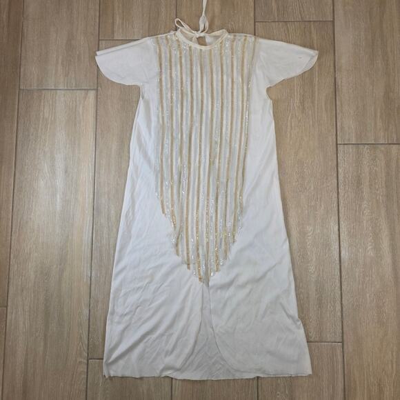 Vintage Rubie’s Angel Costume White Gold Sequin Dress Child Medium USA Made 70s - Picture 1 of 12